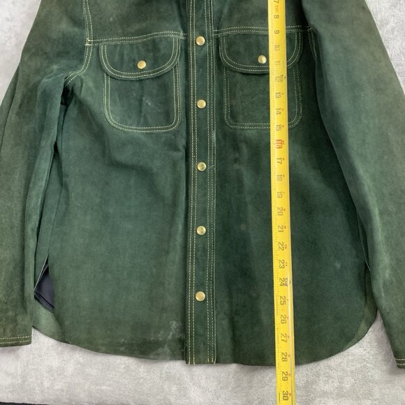 Vintage BUCKBOARD Jacket Mens 42 Green Yellow Stitching Button Snap Leather 70’s - Picture 6 of 16